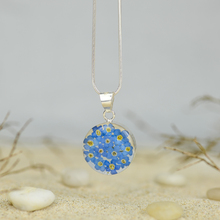 Blue Mexican Flowers Small Round Necklace