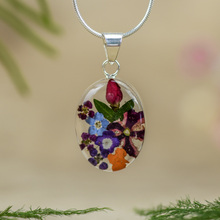 Garden Mexican Flowers Small Oval Necklace