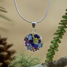 Purple Mexican Flowers Small Round Necklace