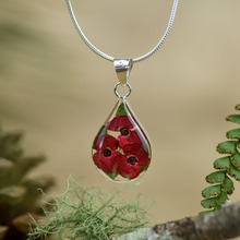 Red Mexican Flowers Small Drop Necklace