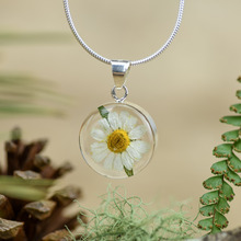 White Mexican Flowers Small Round Necklace