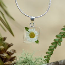 White Mexican Flowers Small Square Necklace