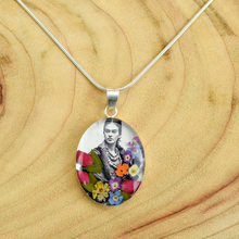 Frida Kahlo Beads Mexican Flowers Black and White Medium Necklace