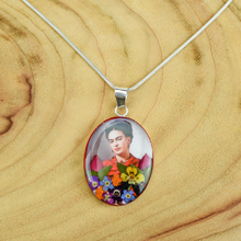 Frida Kahlo Mexican Flowers Medium Orange Scarf Necklace