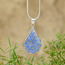Blue Mexican Flowers Drop Medium Necklace
