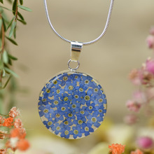 Blue Mexican Flowers Round Medium Necklace