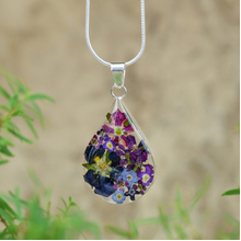 Purple Mexican Flowers Medium Drop Necklace