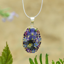 Purple Mexican Flowers Oval Medium Necklace