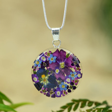 Purple Mexican Flowers Medium Round Necklace