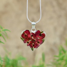 Red Mexican Flowers Medium Heart Necklace