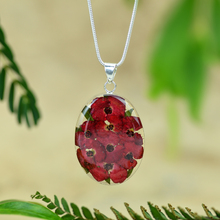 Red Mexican Flowers Medium Oval Necklace