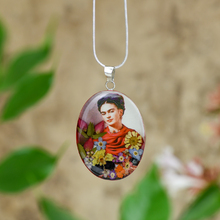 Frida Kahlo Mexican Flowers Large Orange Scarf Necklace