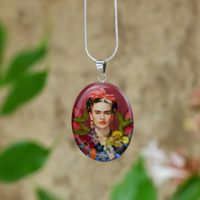 Frida Kahlo Mexican Flowers Large Red Bow Necklace
