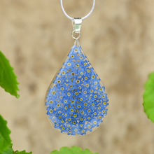 Blue Mexican Flowers Large Drop Necklace