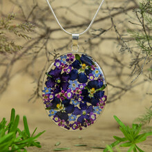 Purple Mexican Flowers Large Oval Necklace