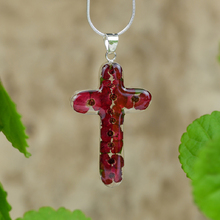Red Mexican Flowers Large Cross Necklace