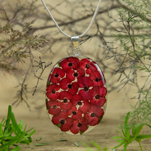 Red Mexican Flowers Large Oval Pendant