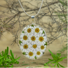 White Mexican Flowers Large Oval Necklace