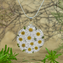 White Mexican Flowers Large Round Necklace