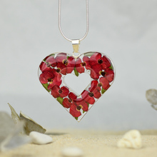 Red Mexican Flowers Large Heart Cut-Out Necklace