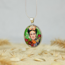 Frida Kahlo Mexican Flowers Medium Green Baroque Necklace