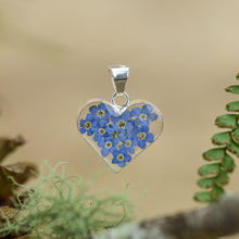 Blue Mexican Flowers Small Heart Pendant