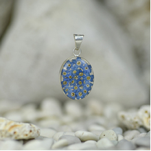 Blue Mexican Flowers Small Oval Pendant