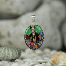 Frida Kahlo Mexican Flowers Green Medium Pendant