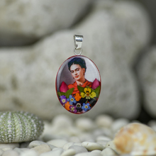 Frida Kahlo Mexican Flowers Orange Scarf Medium Pendant