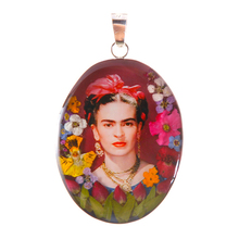 Frida Kahlo Mexican Flowers Red Bow Medium Pendant
