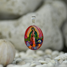 Red Virgin of Guadalupe Mexican Flowers Medium Pendant
