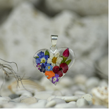 Garden Mexican Flowers Medium Heart Pendant