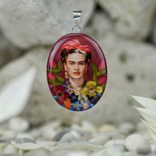 Frida Kahlo Mexican Flowers Red Bow Large Pendant