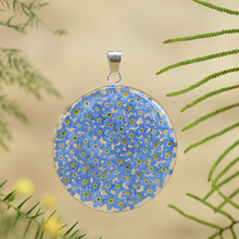 Blue Mexican Flowers Large Round Pendant