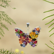 Garden Mexican Flowers Large Butterfly Pendant