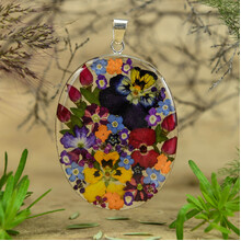 Garden Mexican Flowers Large Oval Pendant