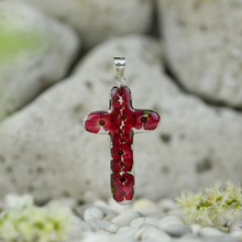 Red Mexican Flowers Large Cross Pendant