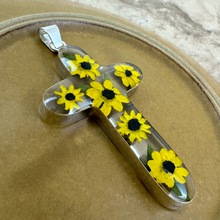 Yellow Mexican Sunflowers Large Cross Pendant