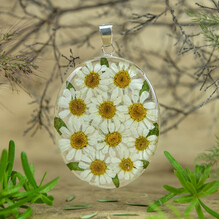 White Mexican Flowers Large Oval Pendant