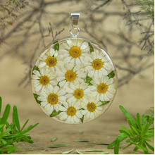 White Mexican Flowers Large Round Pendant