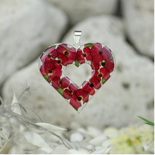 Red Mexican Flowers Large Heart Cut-Out Pendant