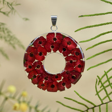 Red Mexican Flowers Large Donut Pendant