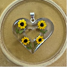 Yellow Heart Mexican Sunflowers Large Cut-Out Pendant