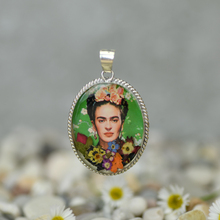 Frida Kahlo Mexican Flowers Green Baroque Medium Pendant