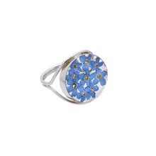 Blue Mexican Flowers Round  Ring Size - 7