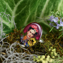 Frida Kahlo Mexican Flowers Red Bow Ring - Adjustable