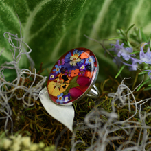 Red Oval Mexican Flowers Large Ring - Adjustable
