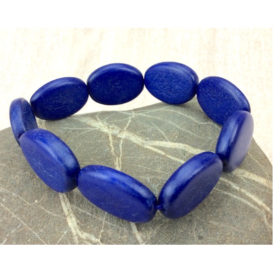 Navy Blue Wooden Ovalitos Elastic Bracelet 