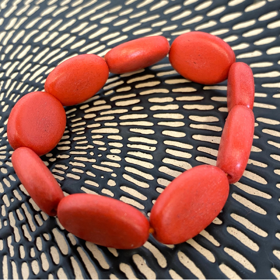 Salmon Wooden Ovalitos Elastic Bracelet 
