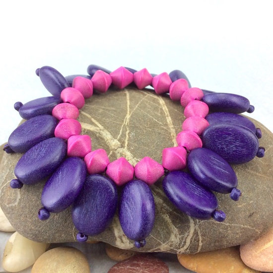 Purple Ovalitos Elastic Wooden Bracelet